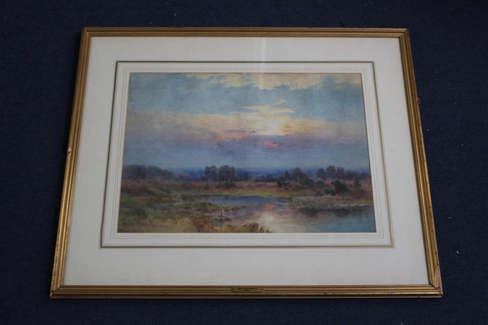 Benjamin John Ottewell (fl.1885-1913), watercolour, Open landscape at sunset, 34 x 46cm